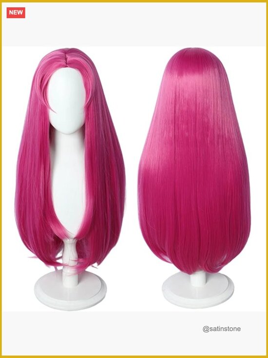 Long Straight Rose Red Cosplay Wig with Wig Cap, Heat Resistant Synthetic Hair main image 6